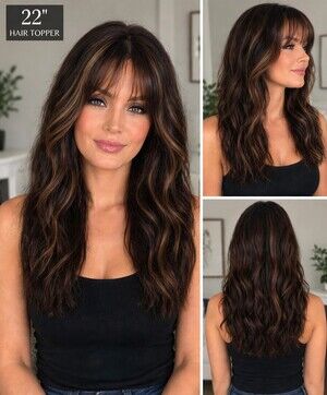 22" Brown Caramel Wavy Hair Topper 6H12 – Premium Synthetic
